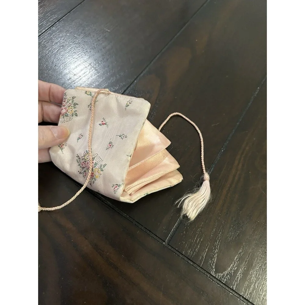 Vintage Floral Silk Jewelry Pouch 2.5x2.5 inch 6 Pockets
